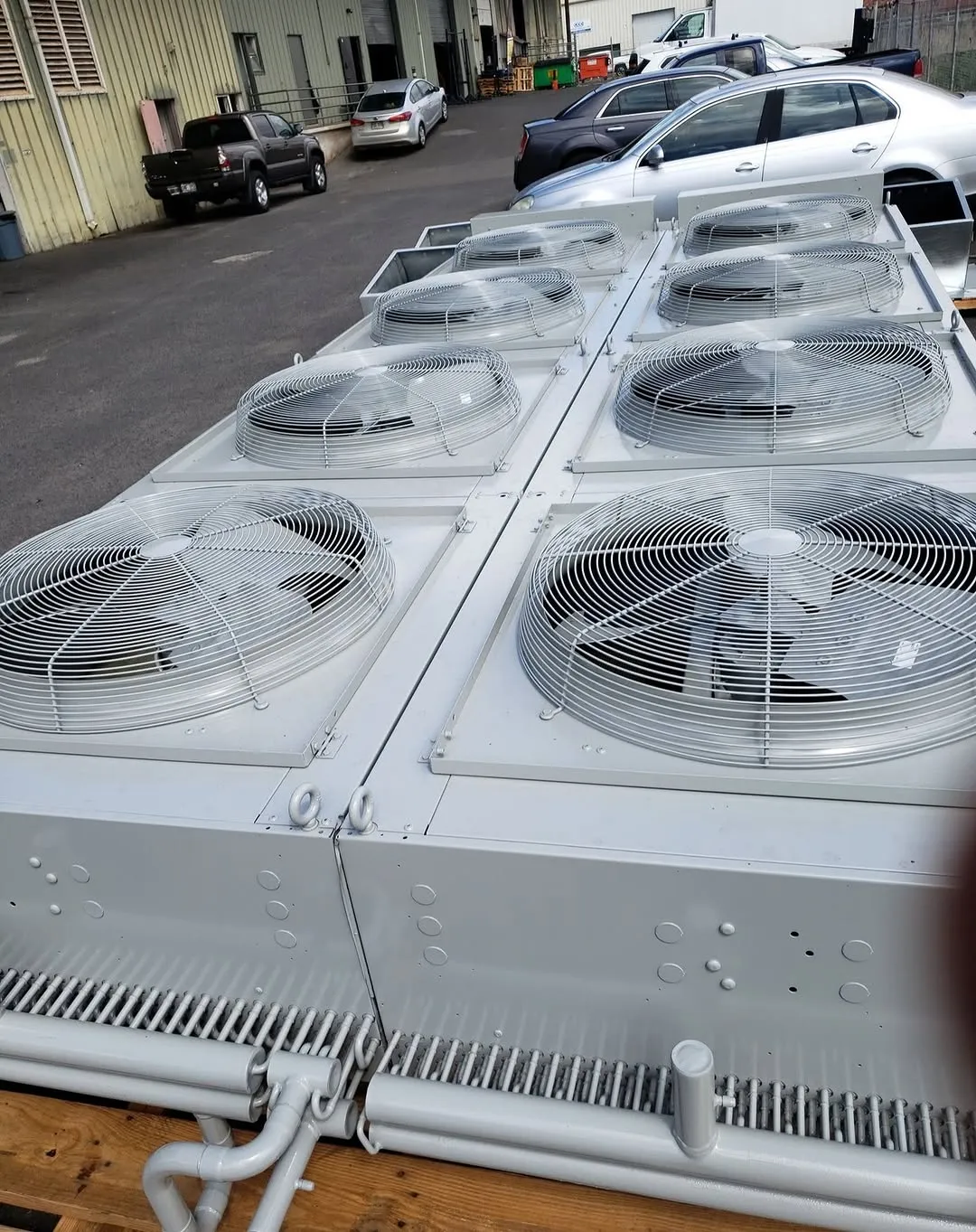 Another view of completed bulk coated AC units.